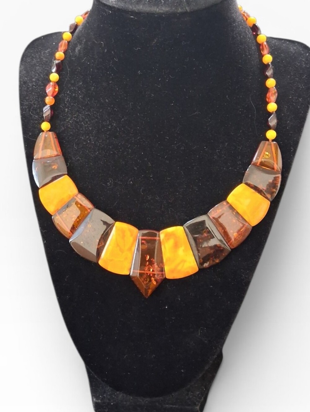 Vintage Russian Baltic Amber Statement Collar Necklace, 15.5", 17.1g